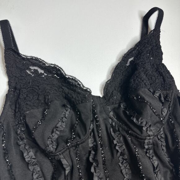 Y2K Black Lace Glitter Ruffle Cami Top Coquette Corset Lingerie Style S Goth - Picture 6 of 8
